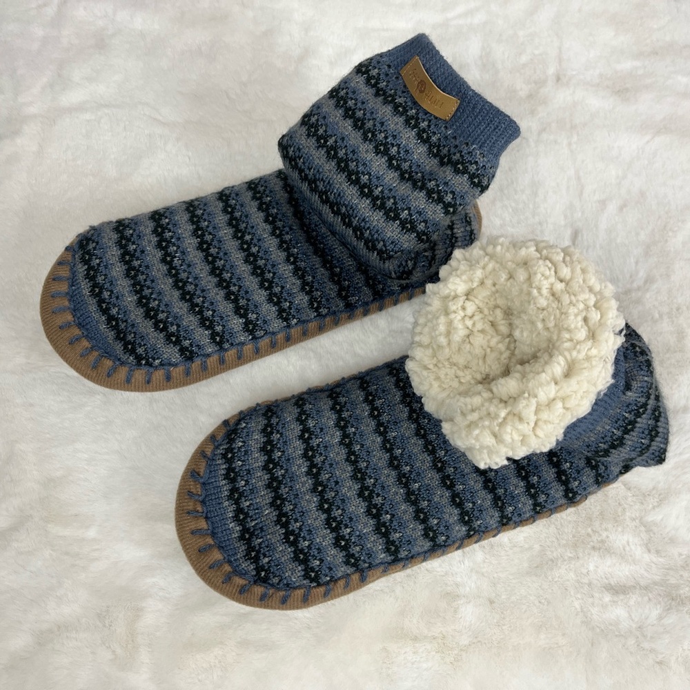 GaHuu winter pull up slipper, faux, men Size 9-13, blue/gray